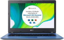 Load image into Gallery viewer, 1 YEAR MICROSOFT 365 FREE  Acer Aspire 1 Intel Celeron 4GB RAM 64GB Storage 14" Cloudbook NX.GW9EK.00F - Blue