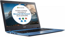 Load image into Gallery viewer, 1 YEAR MICROSOFT 365 FREE  Acer Aspire 1 Intel Celeron 4GB RAM 64GB Storage 14" Cloudbook NX.GW9EK.00F - Blue